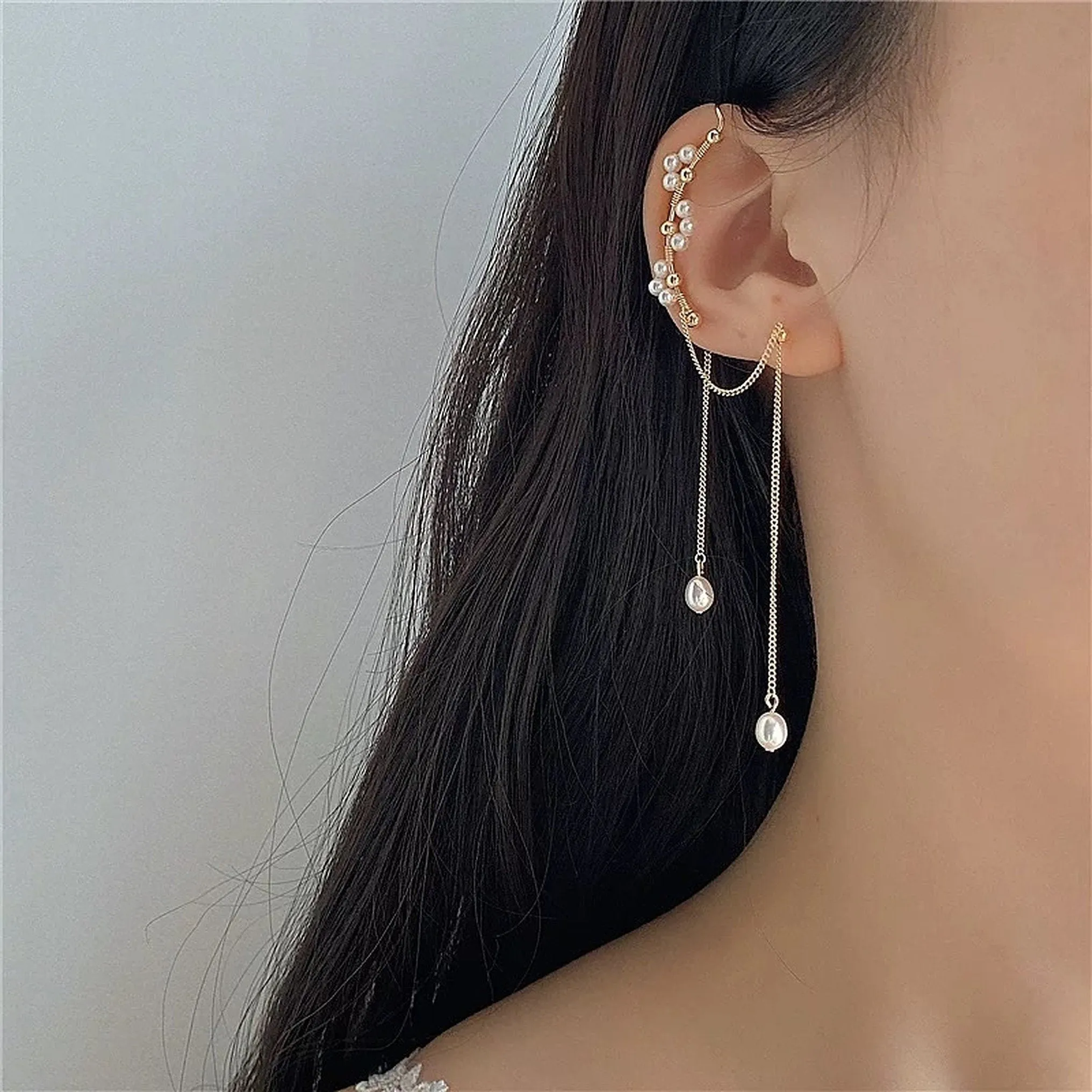 Handmade Natural Pearl Floral Ear Wrap