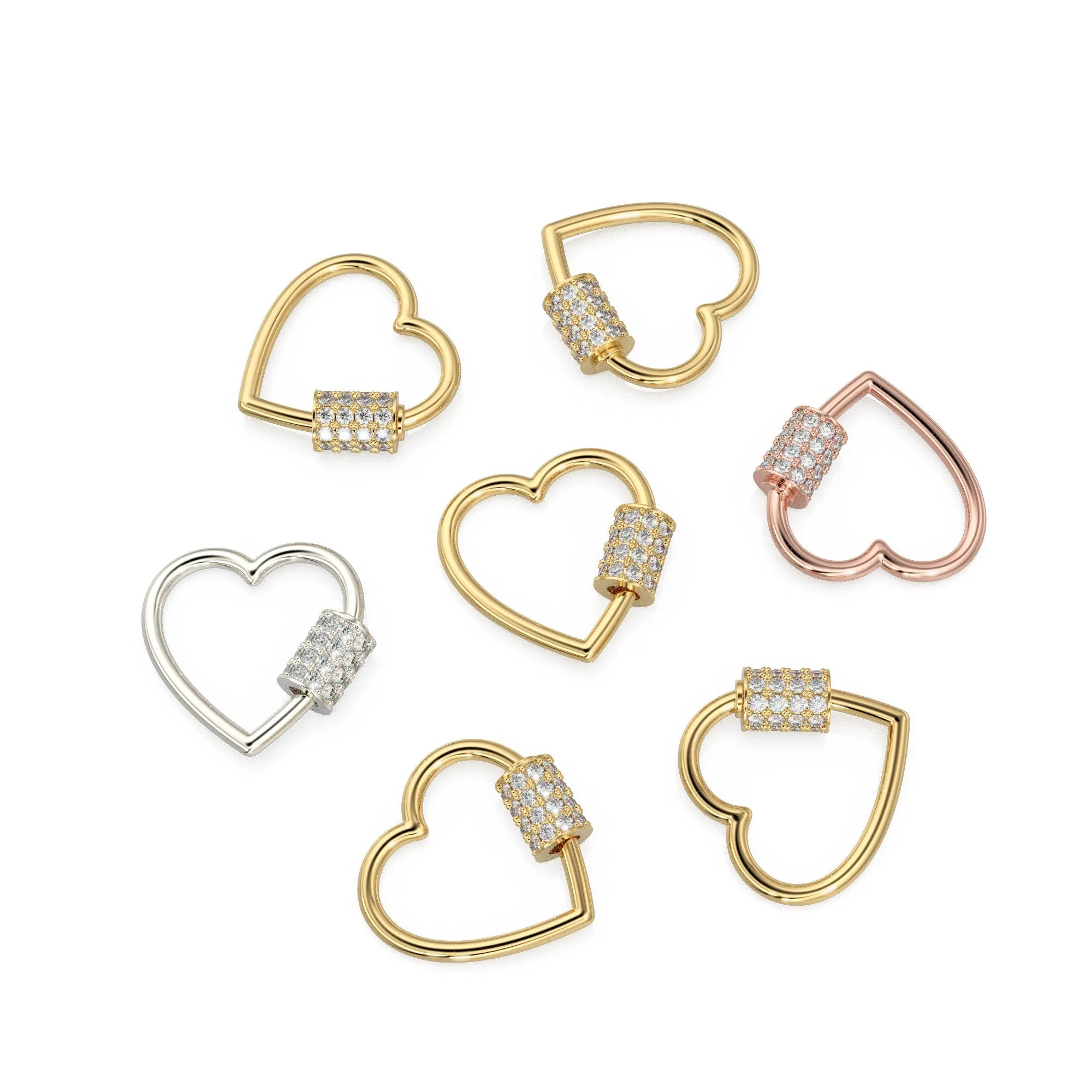 Heart 18k Gold Carabiner Lock, Gold Carabiner Lock Jewelry, Gold Diamond Carabiner, Solid Gold Carabiner Lock, Wholesale Gold Carabiner Lock