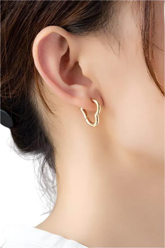 Heart shape hinged huggie hoop earrings