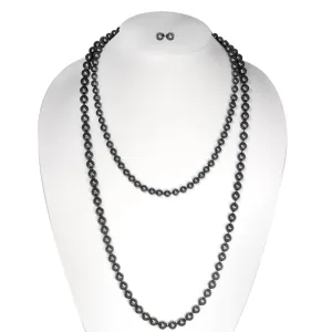 HEMATITE BEADS LONG NECKLACE AND EARRINGS SET #BNE4495 HEM (QF9)