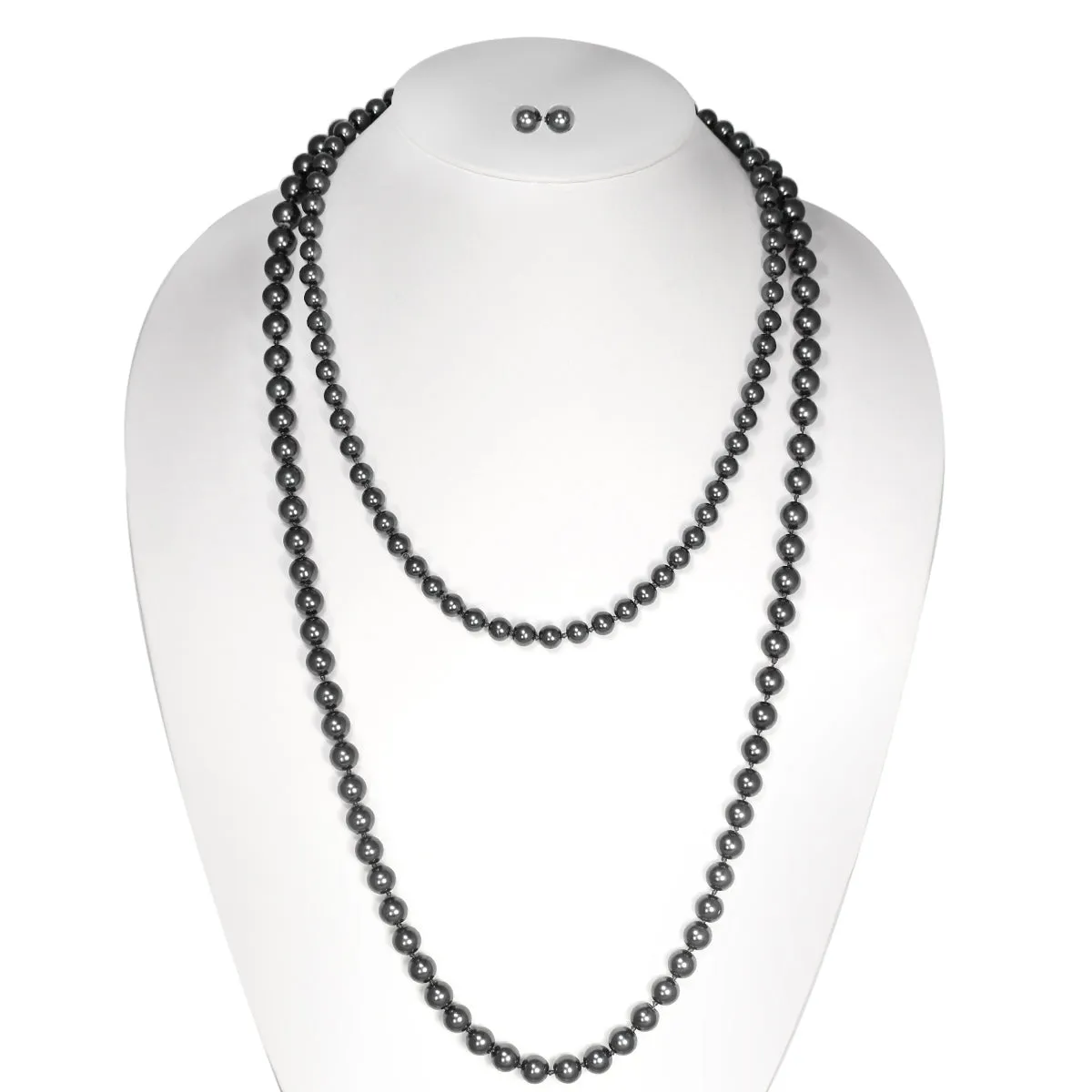 HEMATITE BEADS LONG NECKLACE AND EARRINGS SET #BNE4495 HEM (QF9)
