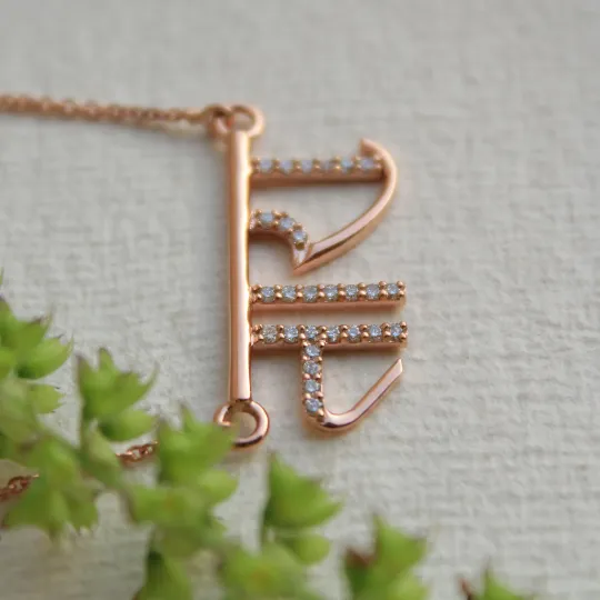 Hindi Name Necklace in 14K Solid Gold & Diamond, Personalized Hand Lettered Indian Language Sanskrit Urdu Jewelry