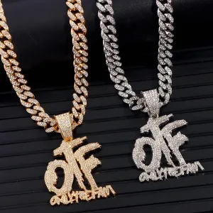Hip Hop OTF Crystal Letter Pendant Necklaces for Women