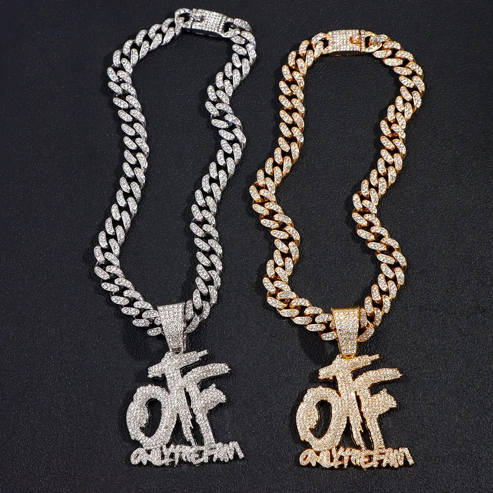 Hip Hop OTF Crystal Letter Pendant Necklaces for Women