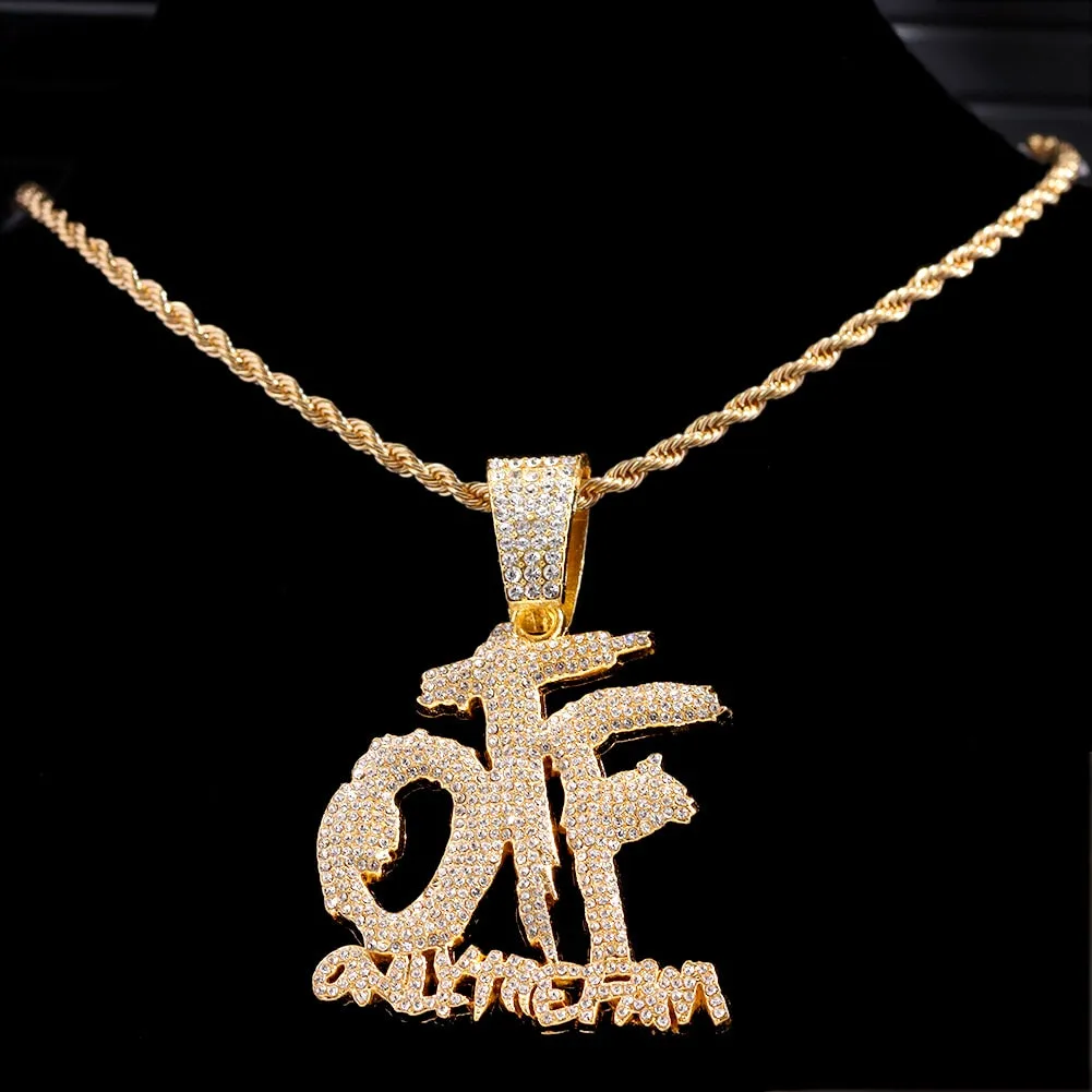 Hip Hop OTF Crystal Letter Pendant Necklaces for Women