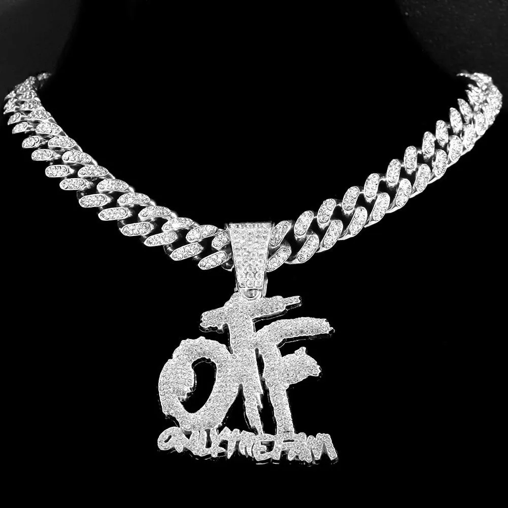 Hip Hop OTF Crystal Letter Pendant Necklaces for Women