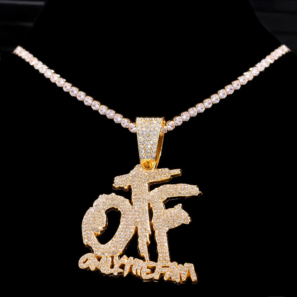 Hip Hop OTF Crystal Letter Pendant Necklaces for Women
