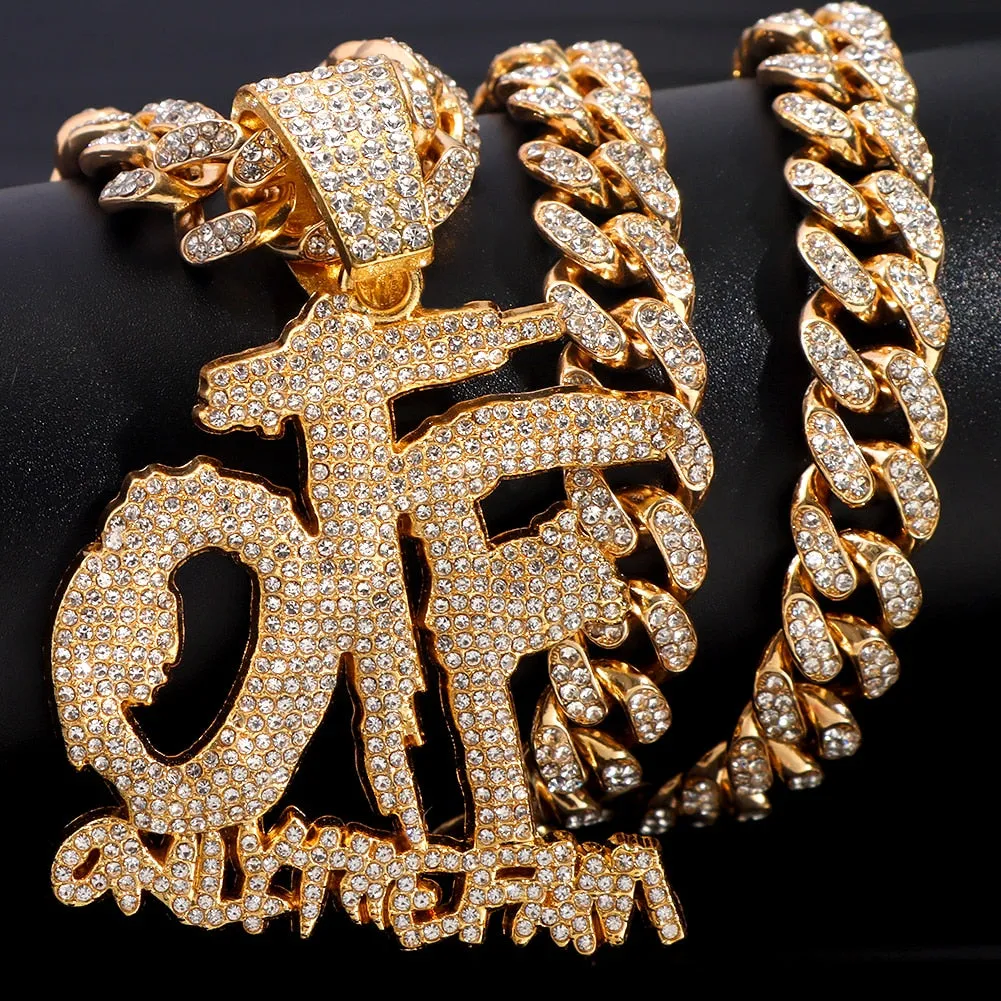 Hip Hop OTF Crystal Letter Pendant Necklaces for Women