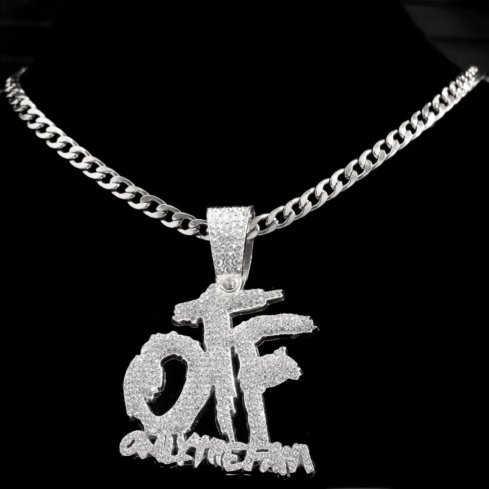 Hip Hop OTF Crystal Letter Pendant Necklaces for Women