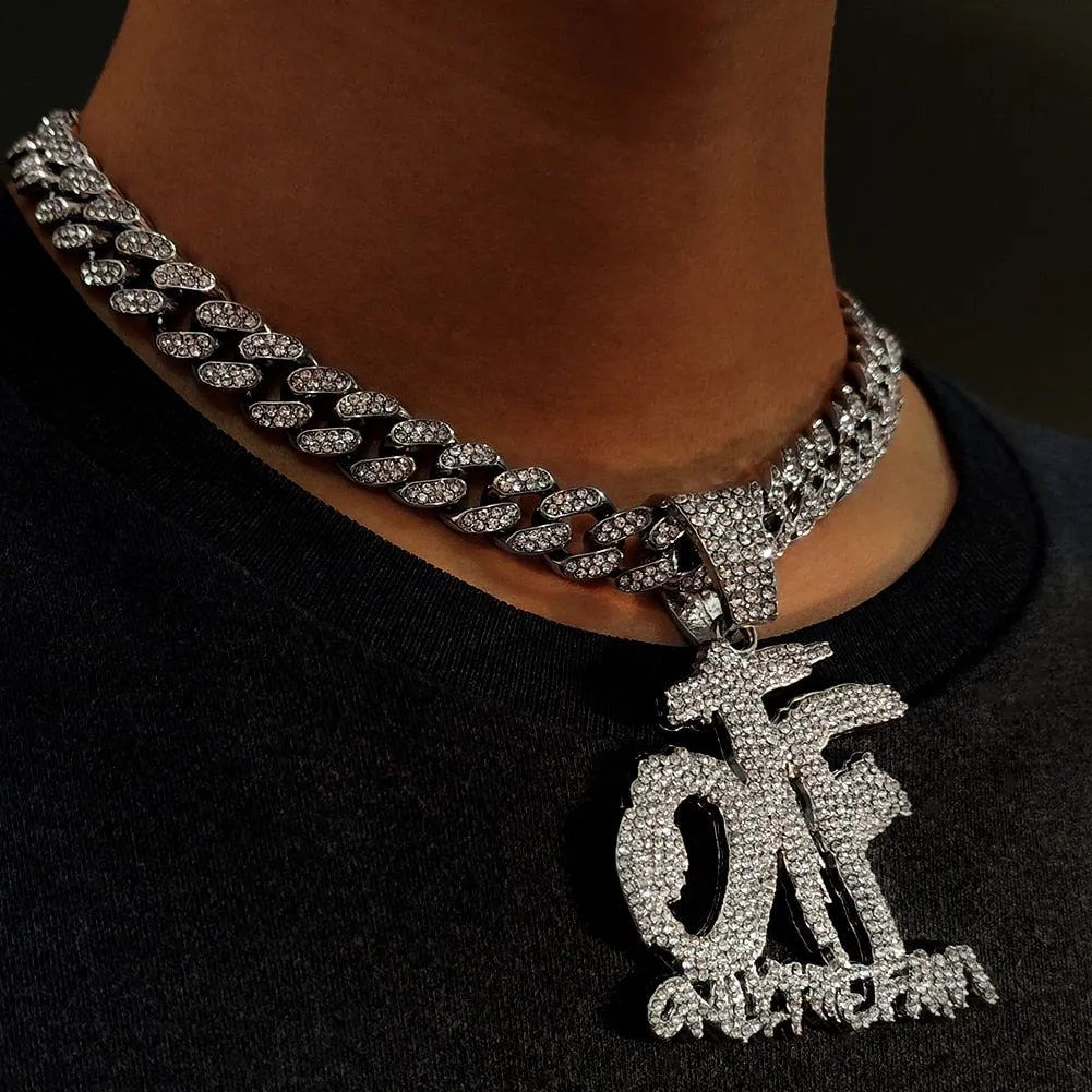 Hip Hop OTF Crystal Letter Pendant Necklaces for Women