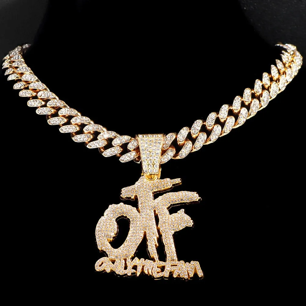 Hip Hop OTF Crystal Letter Pendant Necklaces for Women