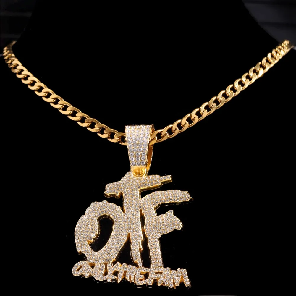 Hip Hop OTF Crystal Letter Pendant Necklaces for Women