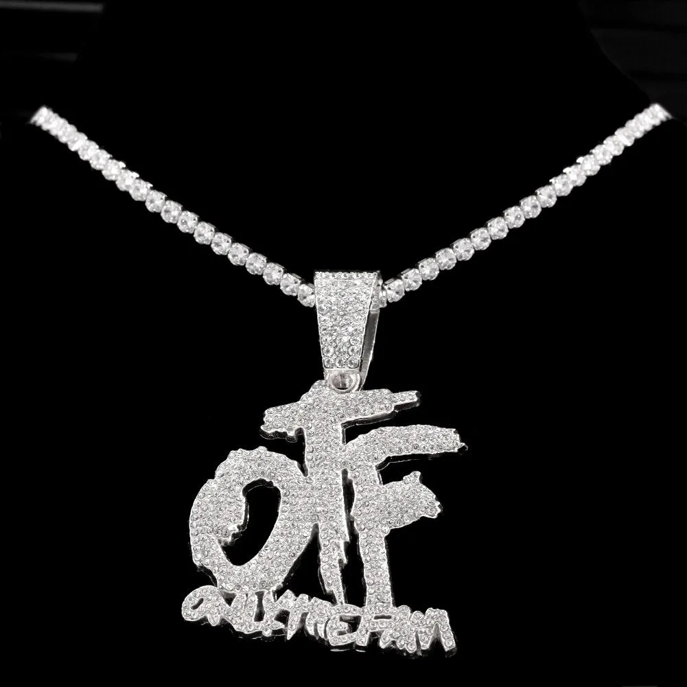 Hip Hop OTF Crystal Letter Pendant Necklaces for Women