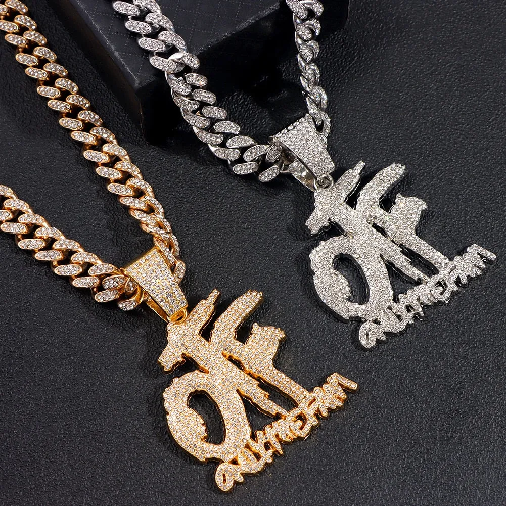 Hip Hop OTF Crystal Letter Pendant Necklaces for Women