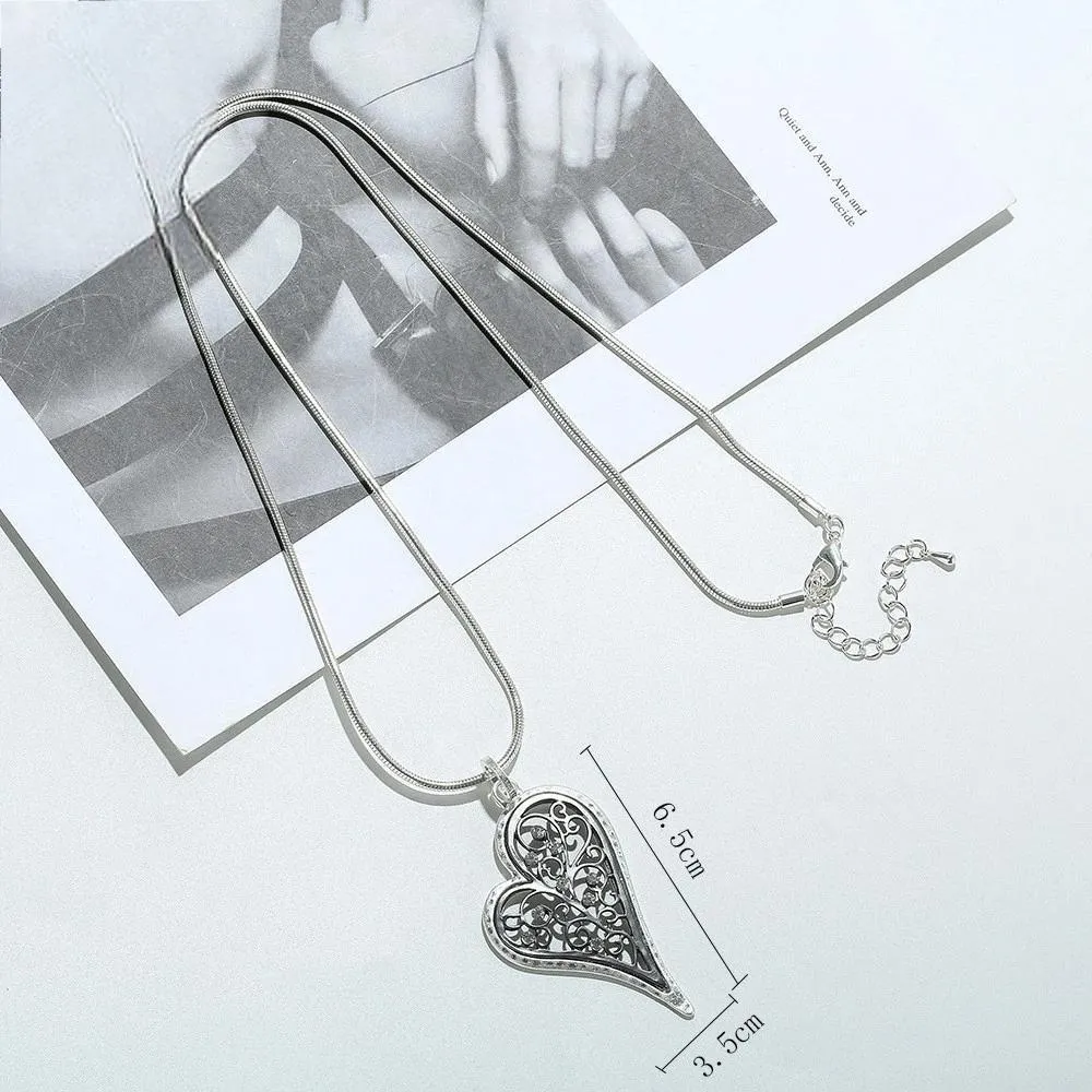 Hollow Heart Long Neck Pendants with Beads Chains Suspension Necklace Costume Jewelry for Women