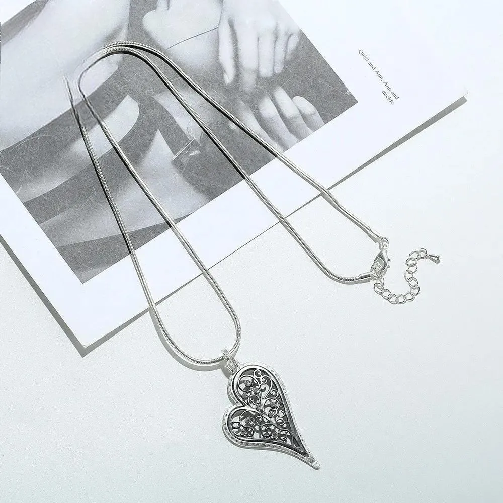 Hollow Heart Long Neck Pendants with Beads Chains Suspension Necklace Costume Jewelry for Women