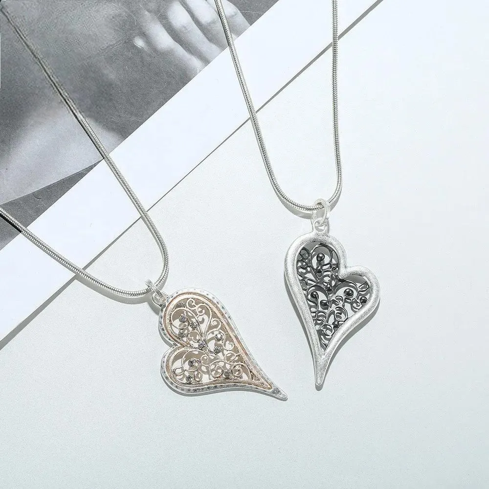 Hollow Heart Long Neck Pendants with Beads Chains Suspension Necklace Costume Jewelry for Women