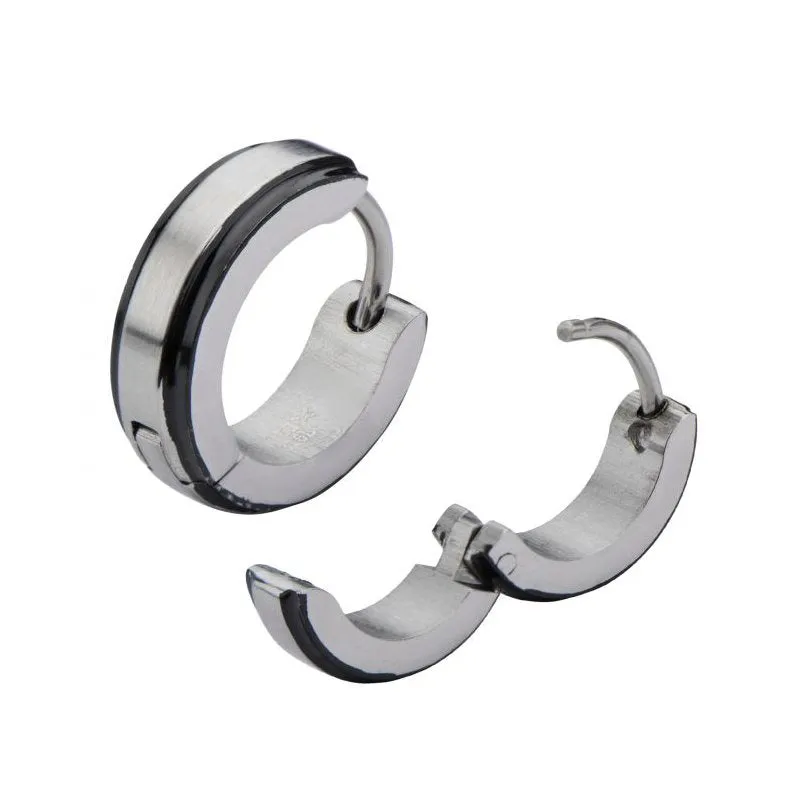 Inox Stainless Steel and Black Plated (3.5mm) Huggie Earrings