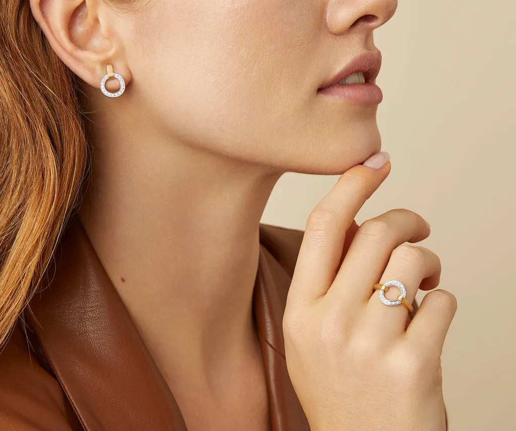 Jaipur Link 18K Yellow & White Gold Flat-Link Diamond Stud Earrings