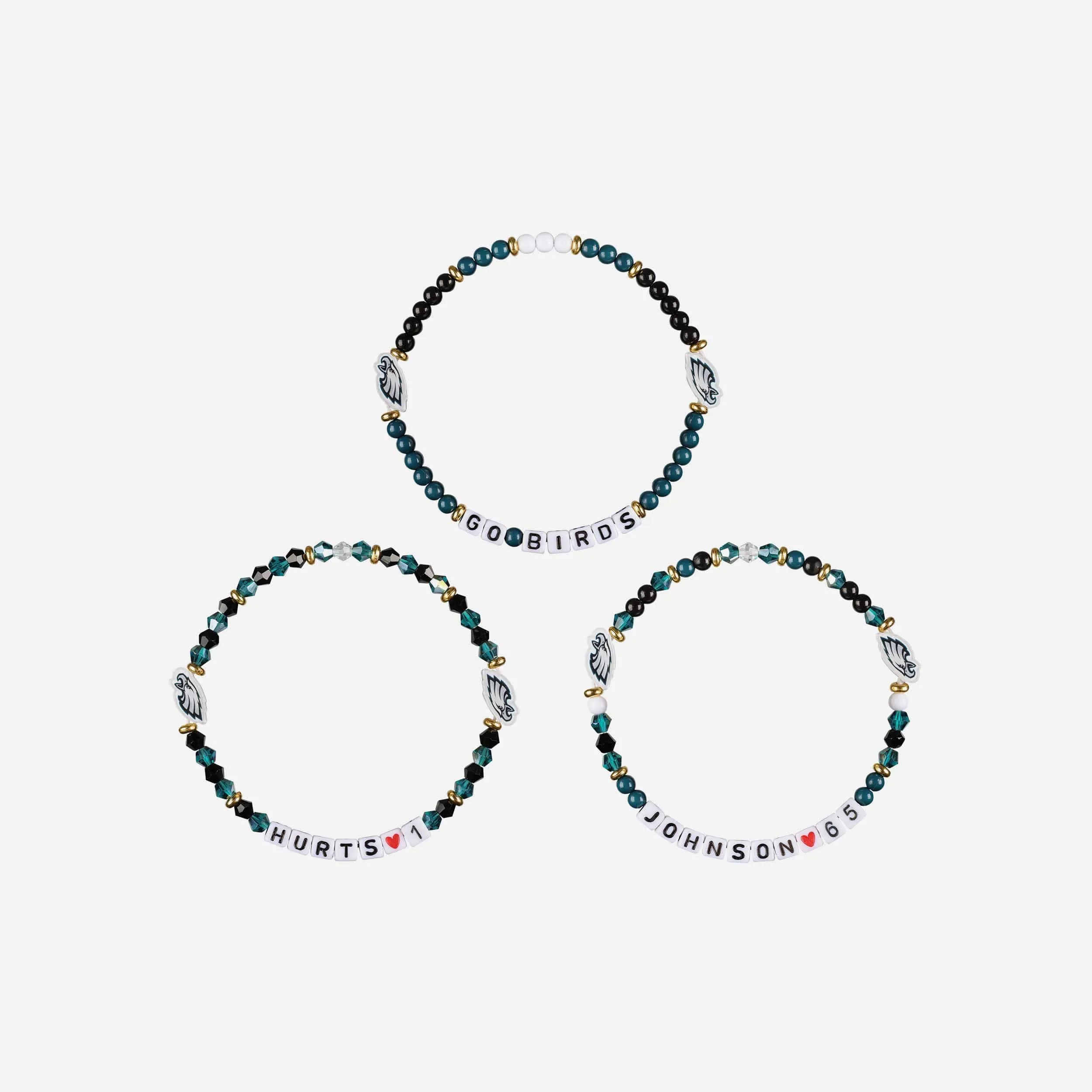 Jalen Hurts & Lane Johnson Philadelphia Eagles 3 Pack Player Friendship Bracelet