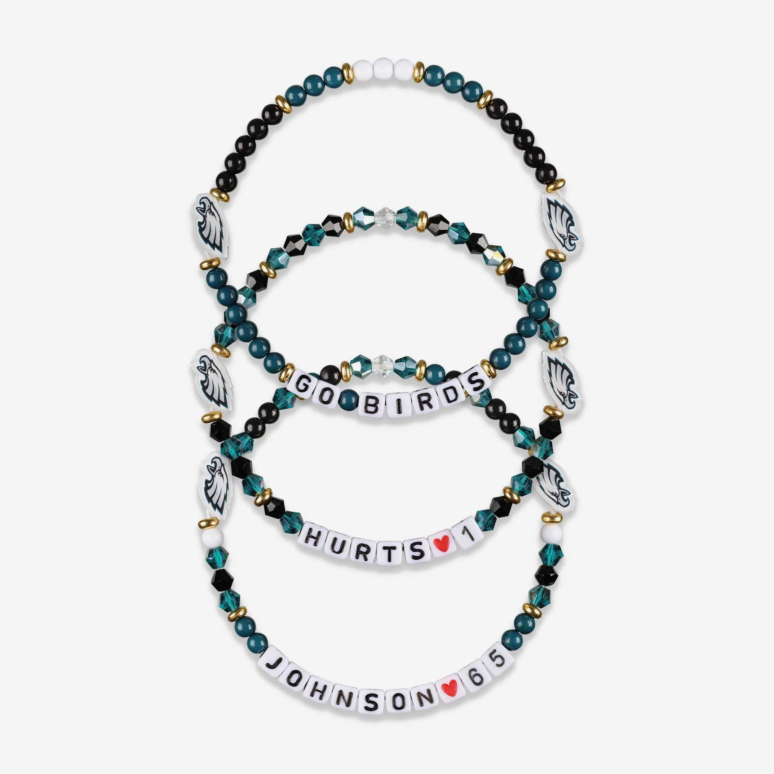 Jalen Hurts & Lane Johnson Philadelphia Eagles 3 Pack Player Friendship Bracelet