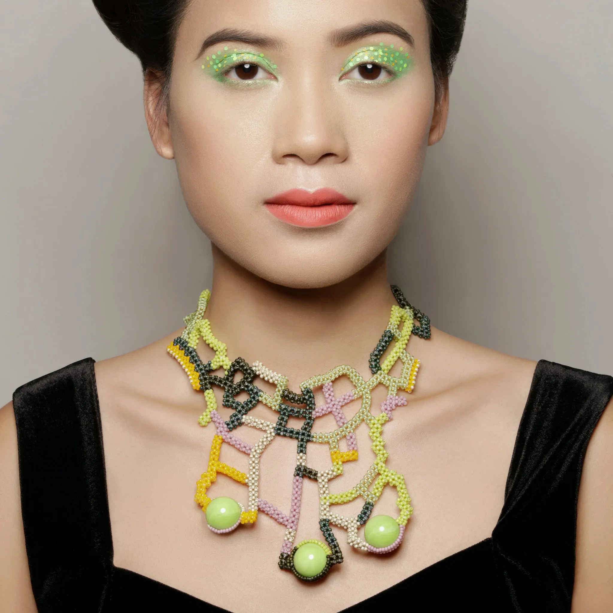 Japanese and Vintage Beads Montezuma Collar Necklace
