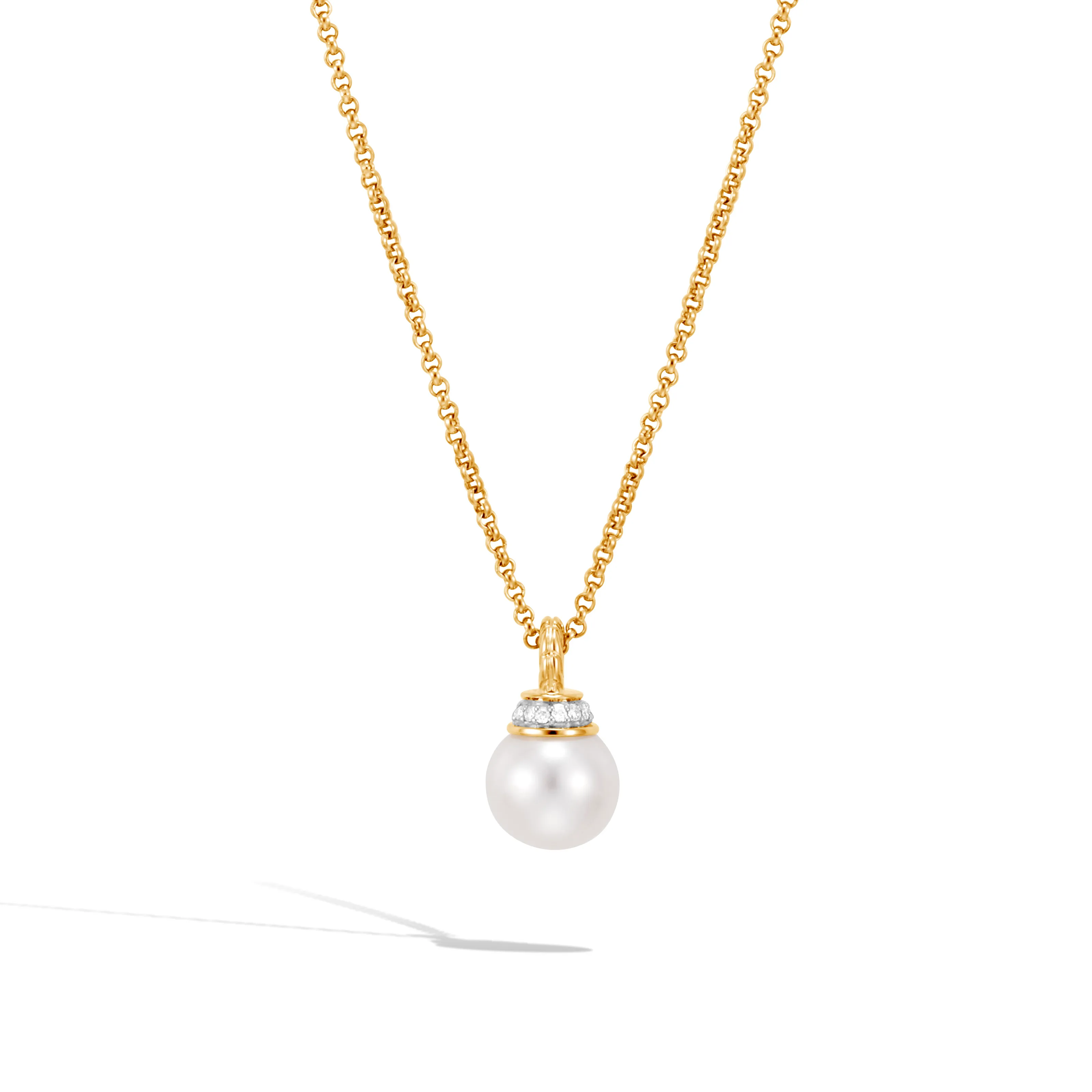 John Hardy Classic Chain Yellow Gold Diamond Pearl Pendant