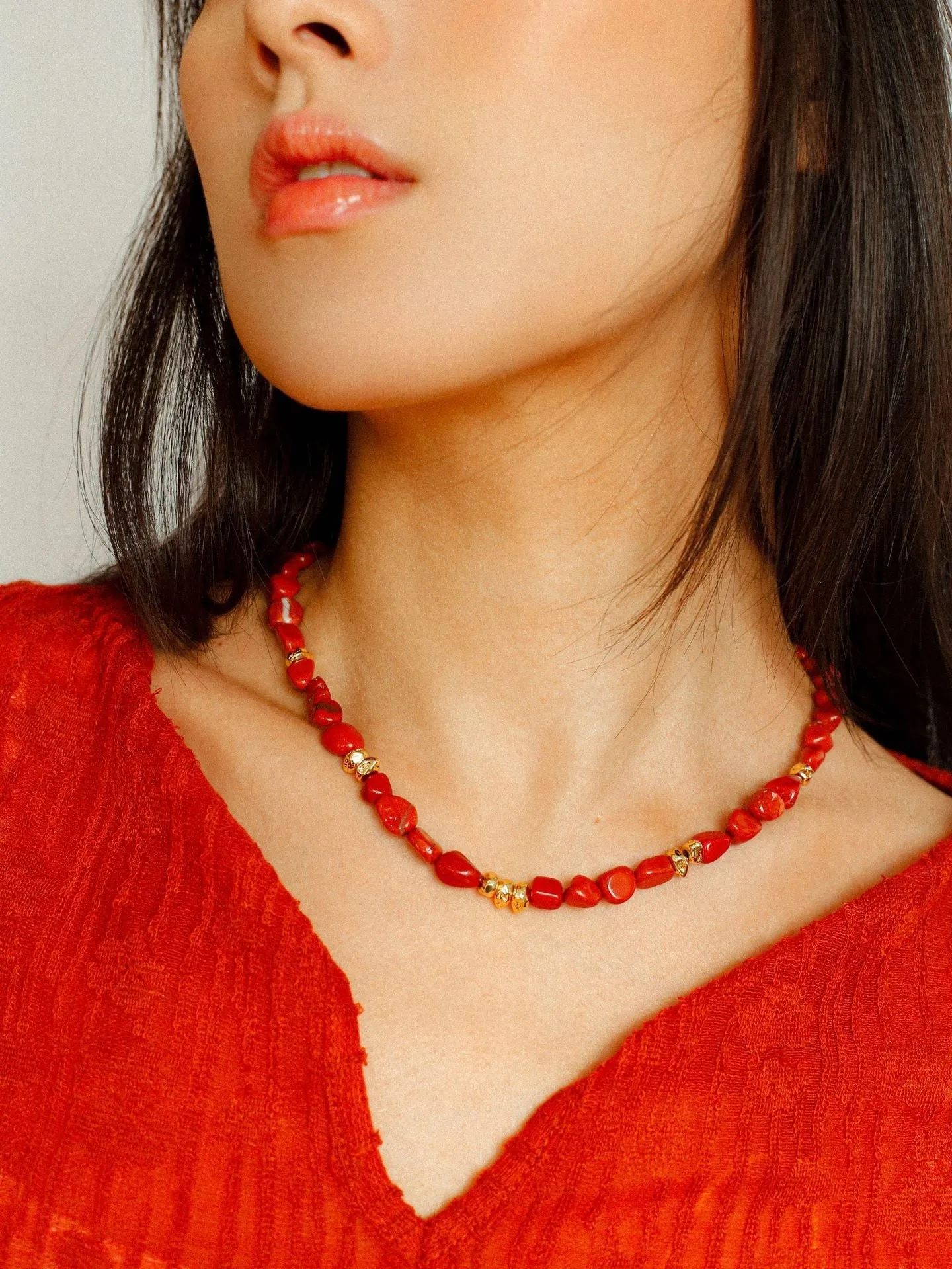 Joyful Red Stone Beaded Necklace B Style