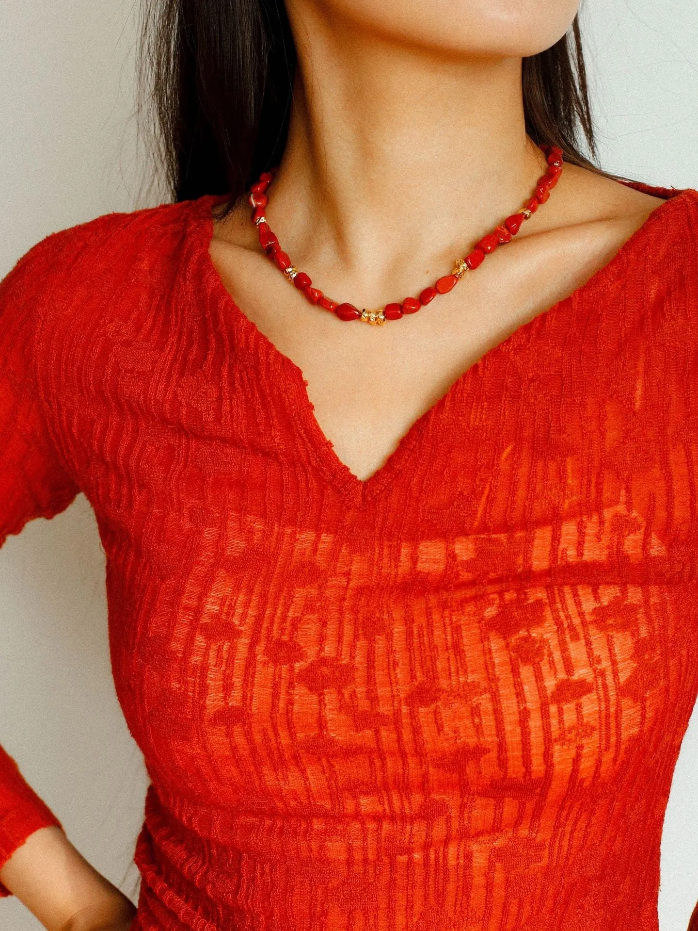 Joyful Red Stone Beaded Necklace B Style
