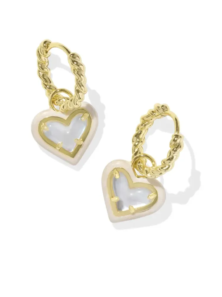 Kendra Scott - Ari Heart Ivory Gold Mother Of Pearl Enamel Frame Huggie Earring