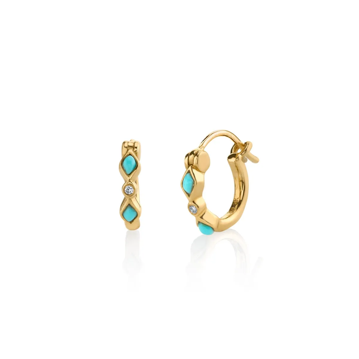 Kids Collection Gold Turquoise & Diamond Bezel Huggie Hoops
