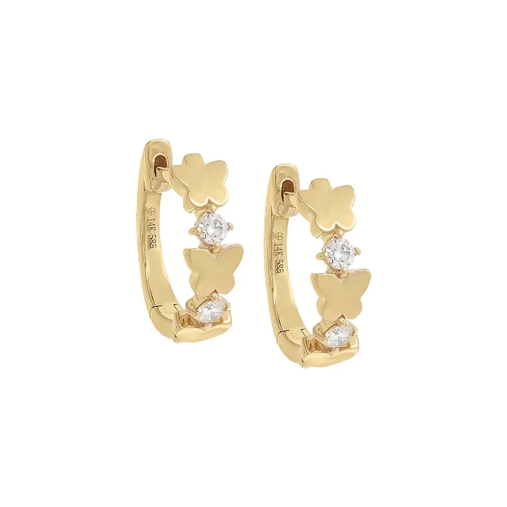 Kids Diamond Butterfly Huggie Earring 14K