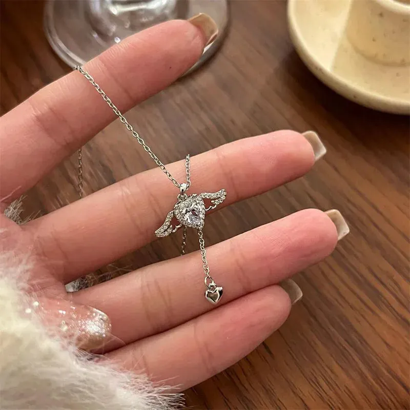 Kpop Y2K Aesthetic Butterfly Pendant Necklace for Women Hip Hop Vintage Double Chain Heart Necklaces Girls Gifts Jewelry