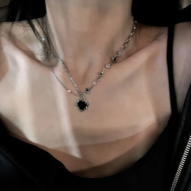 Kpop Y2K Aesthetic Butterfly Pendant Necklace for Women Hip Hop Vintage Double Chain Heart Necklaces Girls Gifts Jewelry