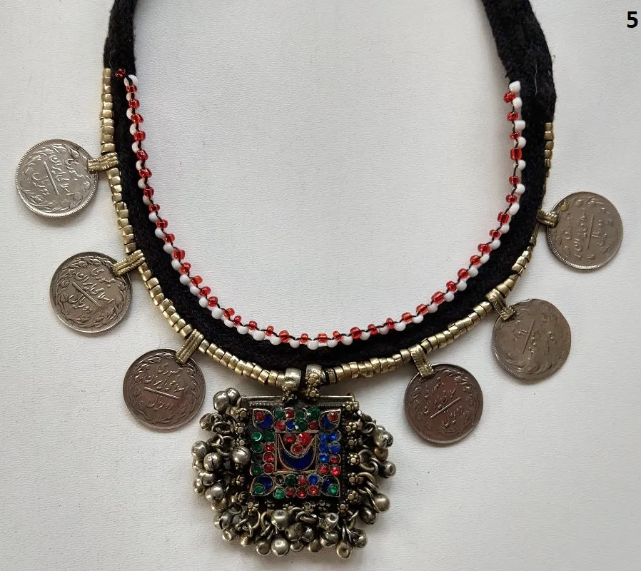 Kuchi tribal coin choker necklace with large pendant
