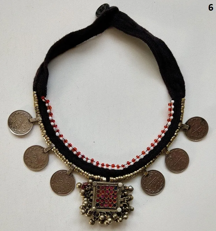 Kuchi tribal coin choker necklace with large pendant