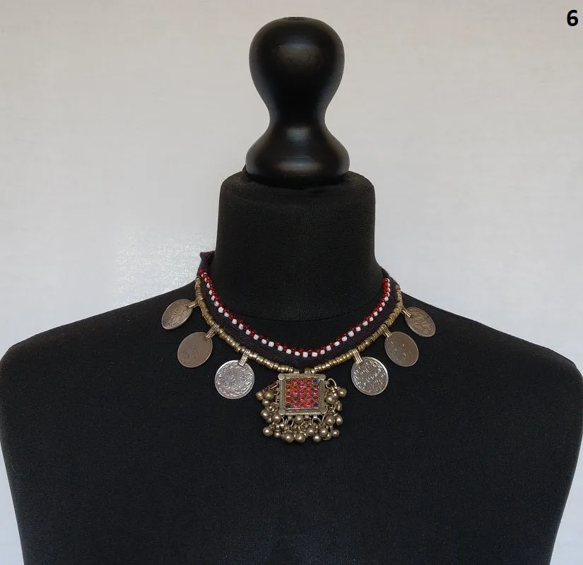 Kuchi tribal coin choker necklace with large pendant