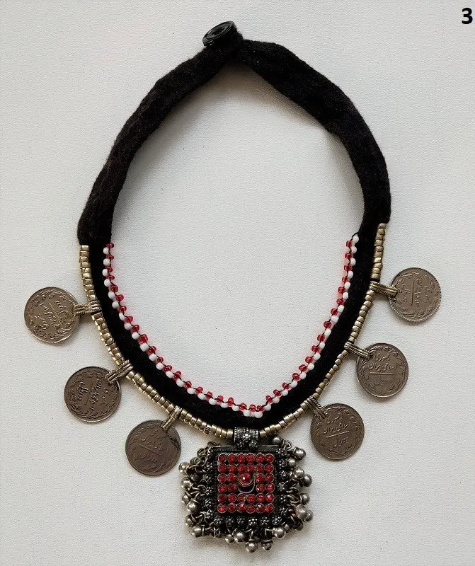 Kuchi tribal coin choker necklace with large pendant
