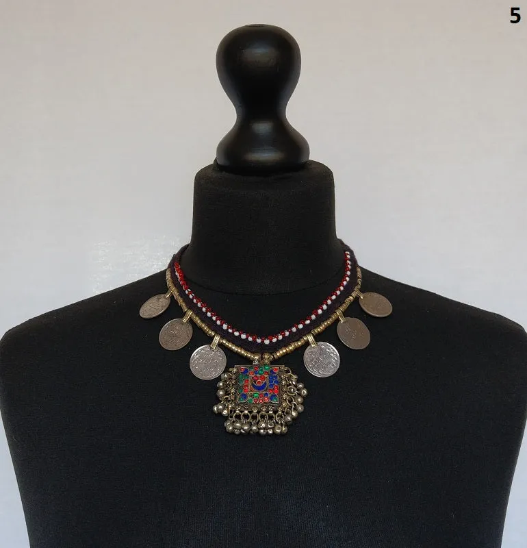Kuchi tribal coin choker necklace with large pendant