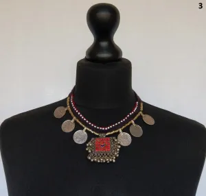 Kuchi tribal coin choker necklace with large pendant