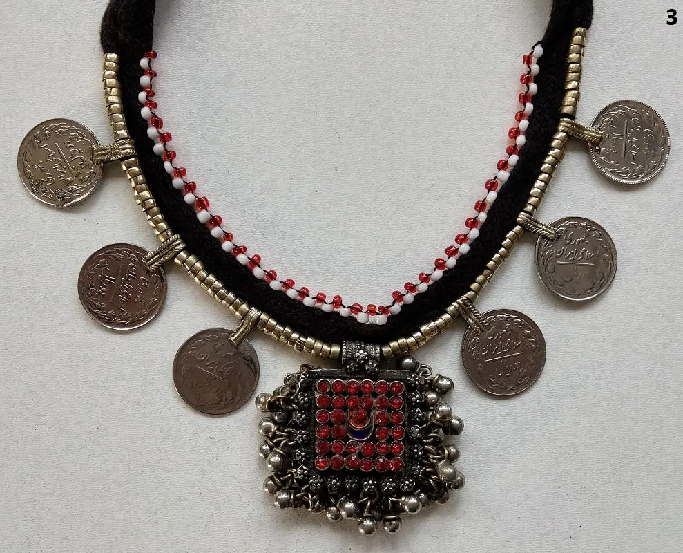 Kuchi tribal coin choker necklace with large pendant