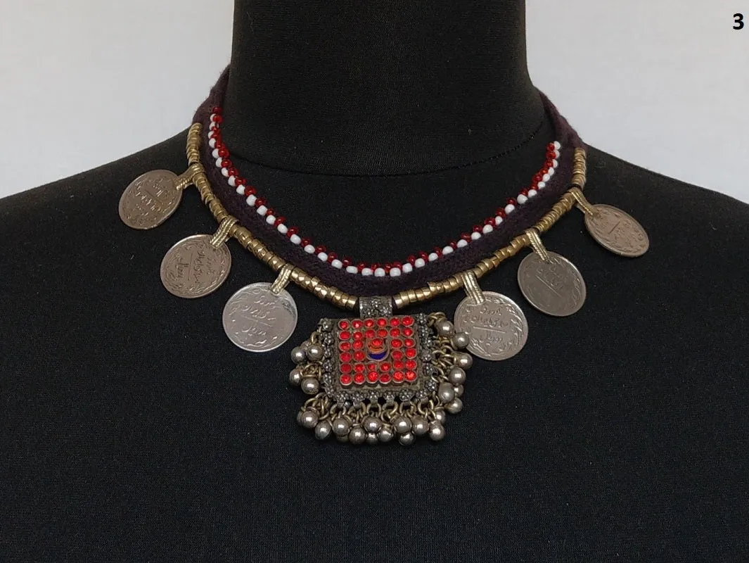 Kuchi tribal coin choker necklace with large pendant