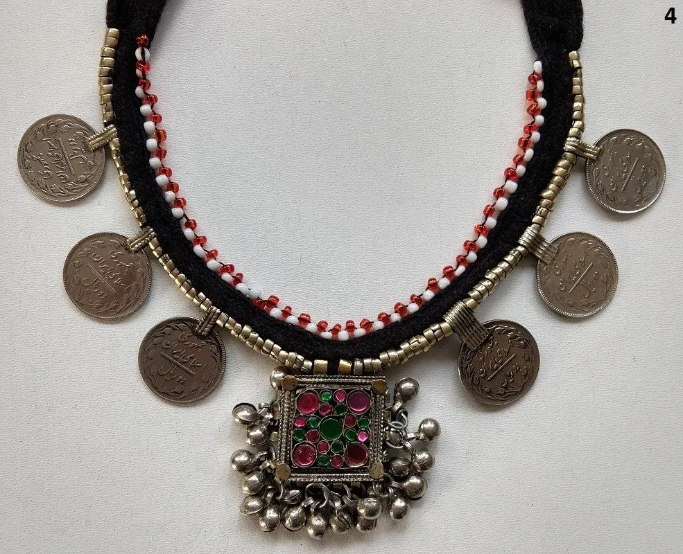 Kuchi tribal coin choker necklace with large pendant