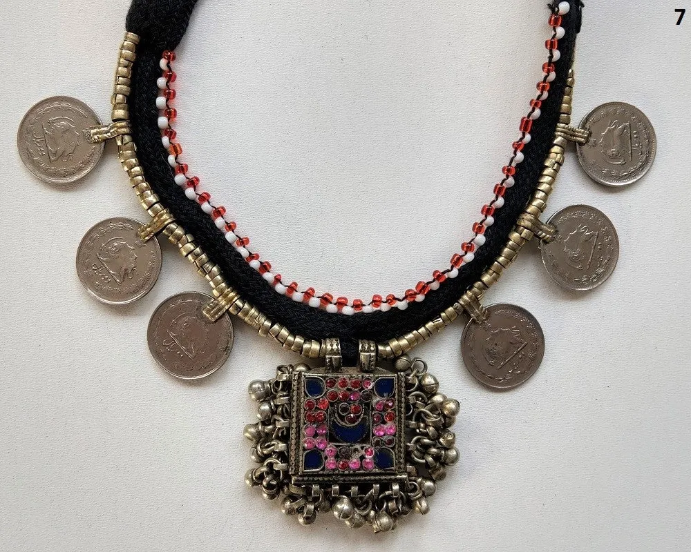 Kuchi tribal coin choker necklace with large pendant