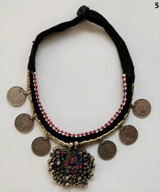 Kuchi tribal coin choker necklace with large pendant