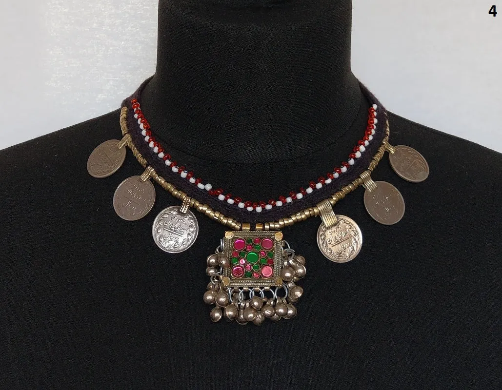 Kuchi tribal coin choker necklace with large pendant