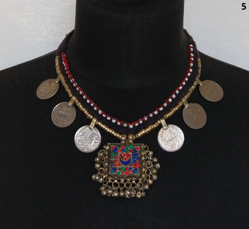 Kuchi tribal coin choker necklace with large pendant