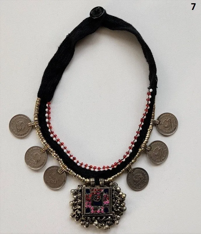 Kuchi tribal coin choker necklace with large pendant