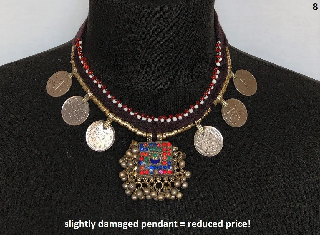 Kuchi tribal coin choker necklace with large pendant