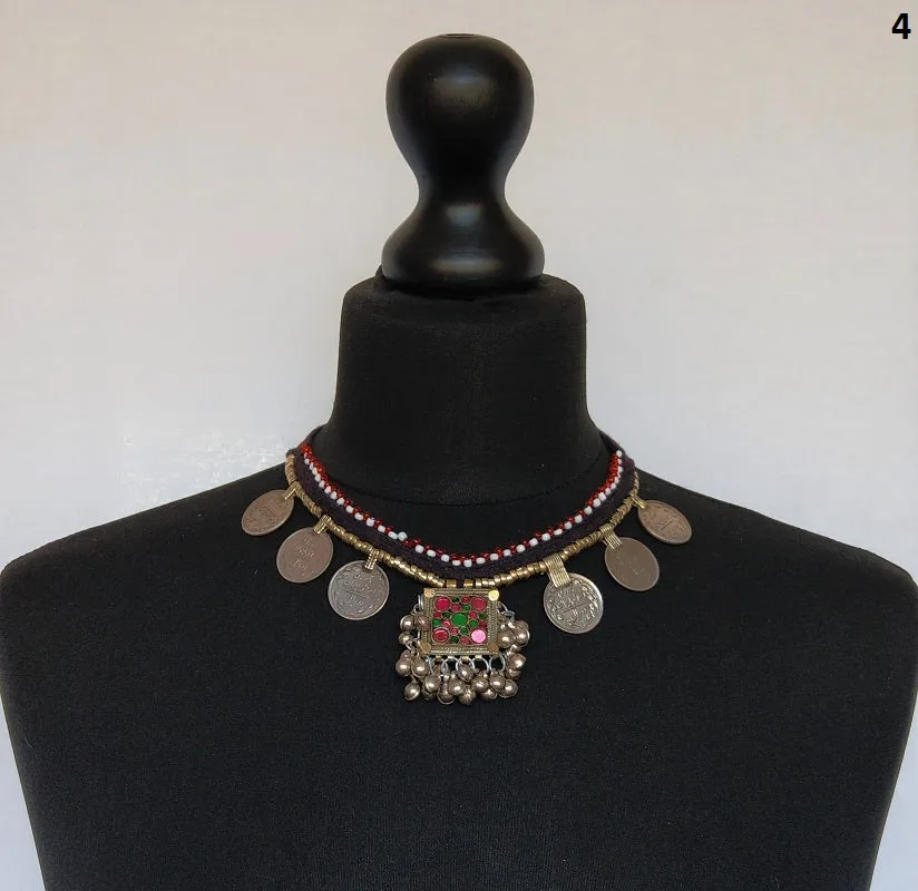 Kuchi tribal coin choker necklace with large pendant